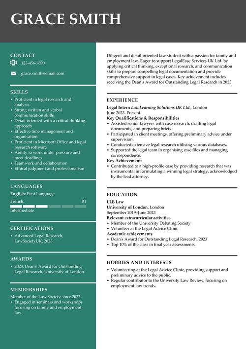 Law student CV example