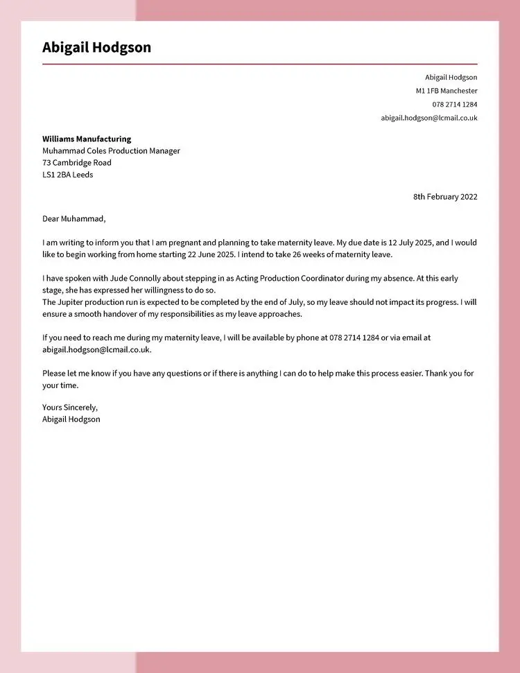 Leave letter for work sample
