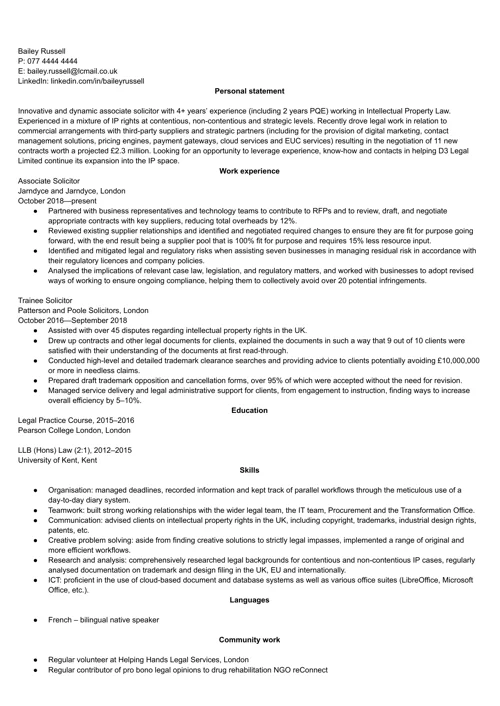 legal CV example