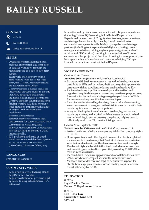 legal CV example