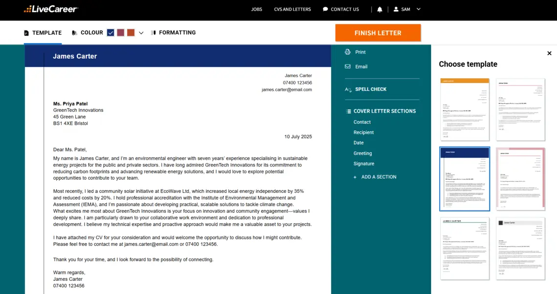 sample letter of interest by LiveCareer