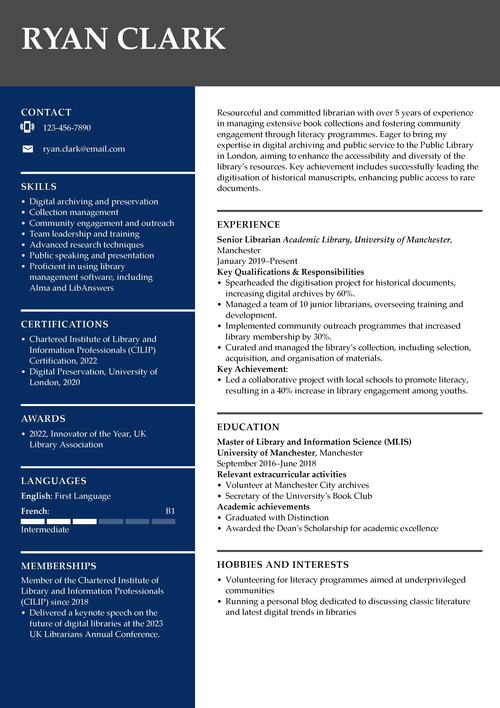 librarian CV example