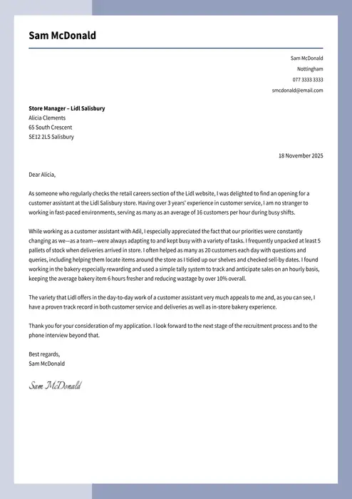 lidl cover letter example