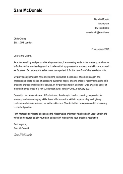 list motywacyjny po angielsku example