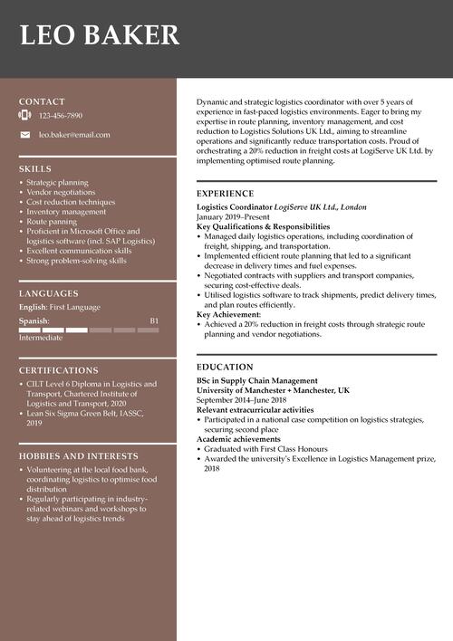 logistics coordinator CV example