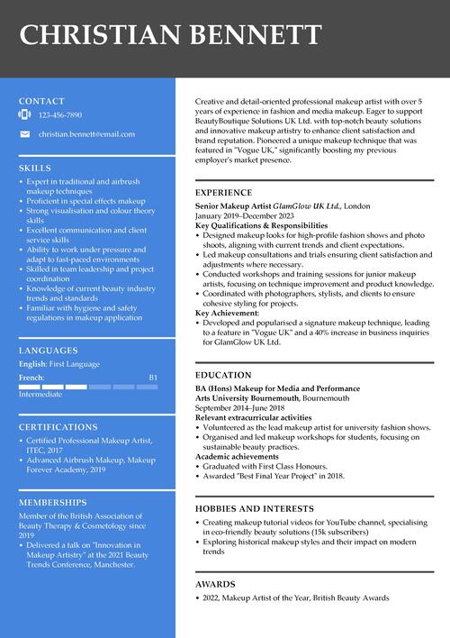 makeup artist CV example