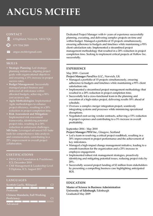manager resume example