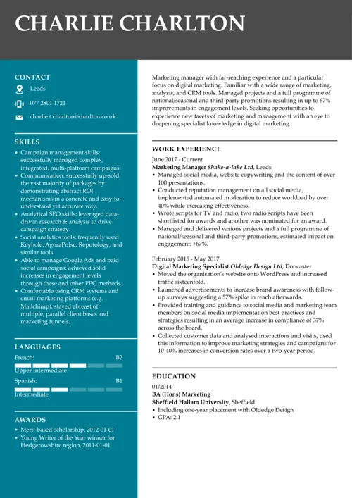 Marketing CV example
