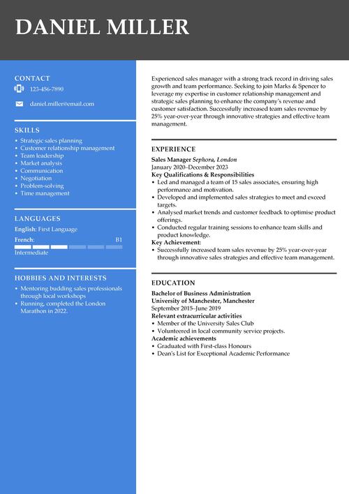 Marks and Spencer CV example