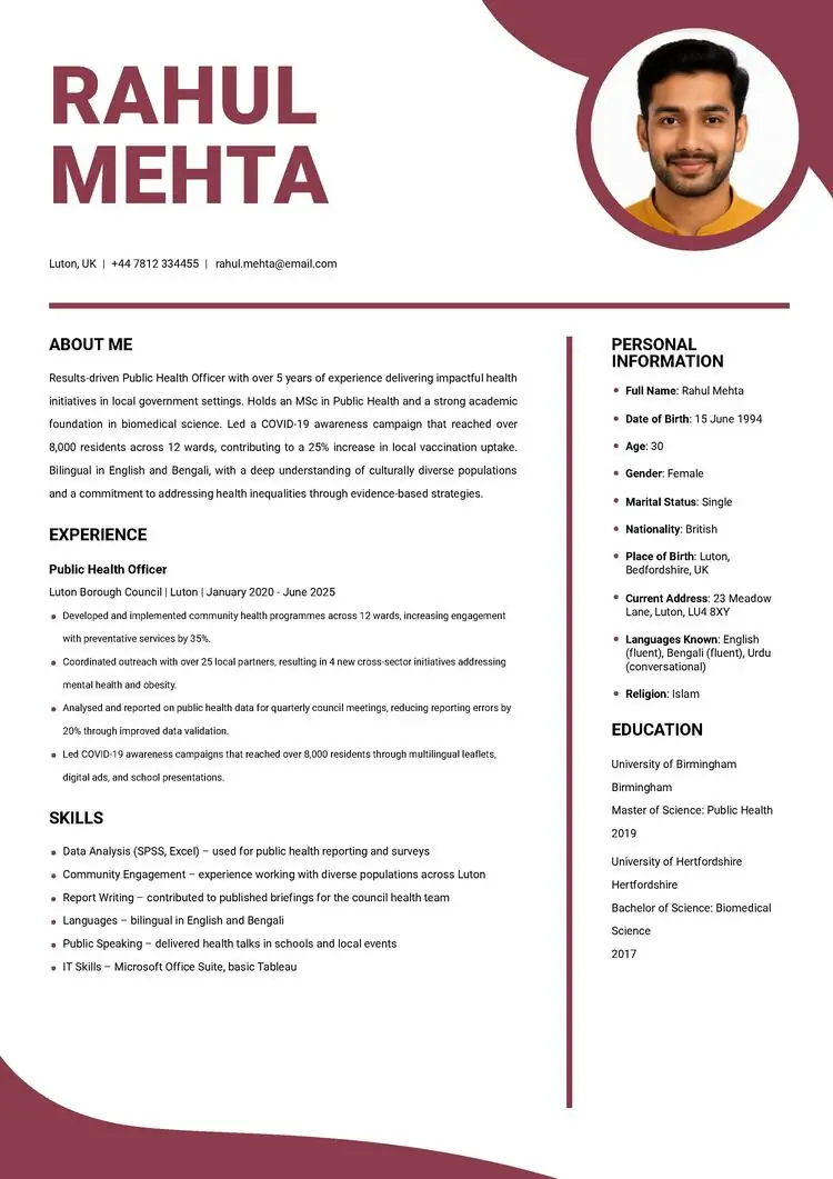 Biodata format for a job - sample job biodata
