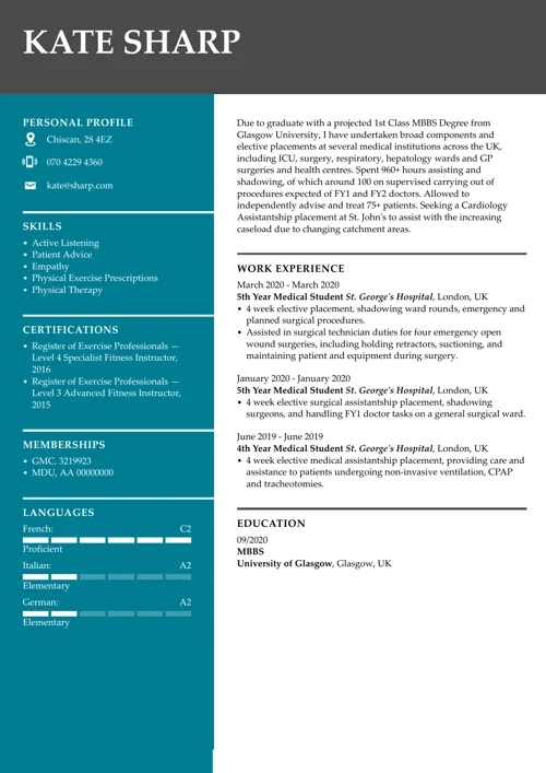 Medical CV example