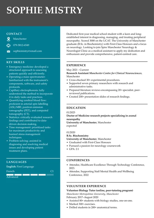 medical student CV example