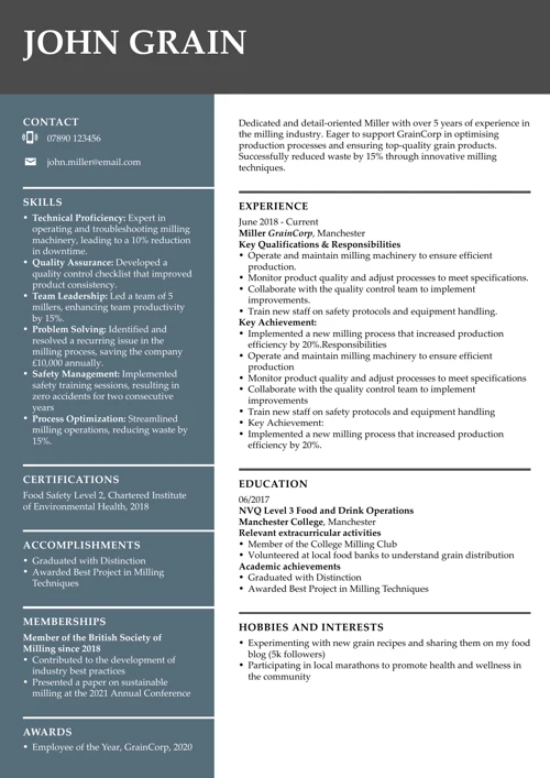 Miller CV example
