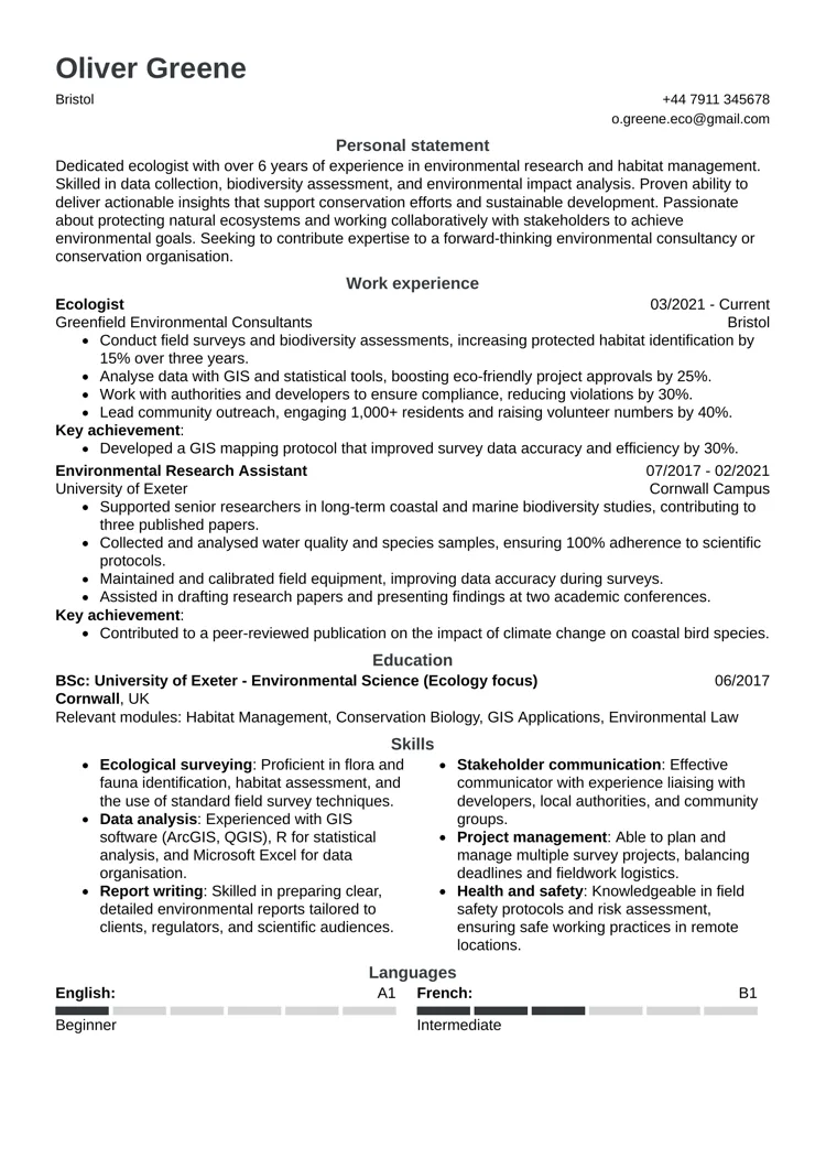 space saver CV template