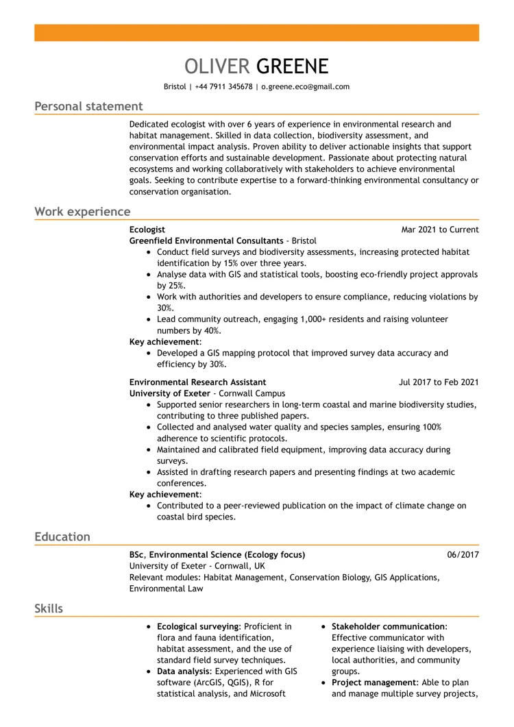 impactful CV template