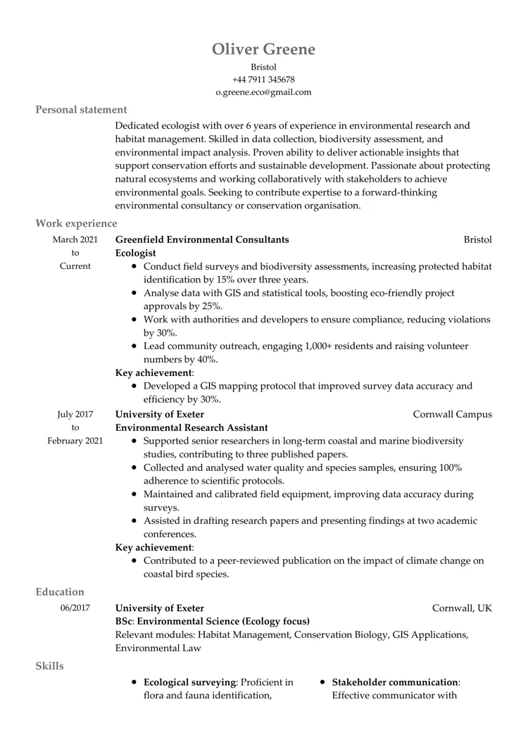 traditional CV template