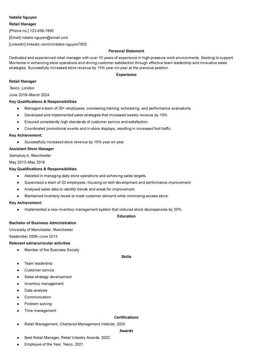 Morrisons CV example