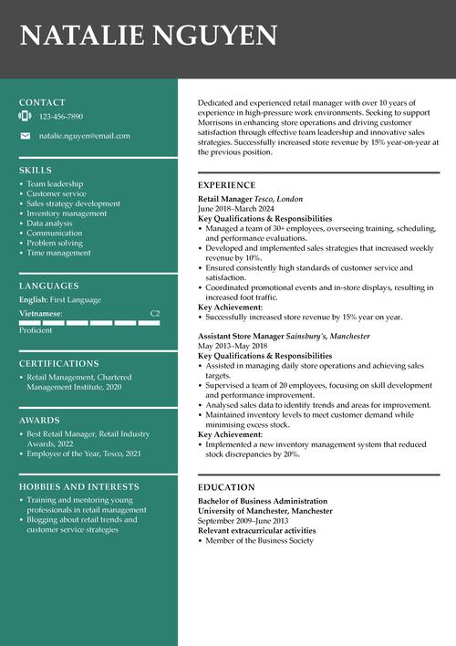 Morrisons CV example