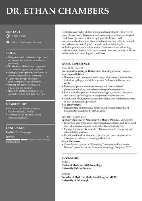 Neurologist CV Example