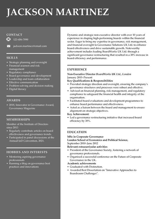 non-executive director CV example