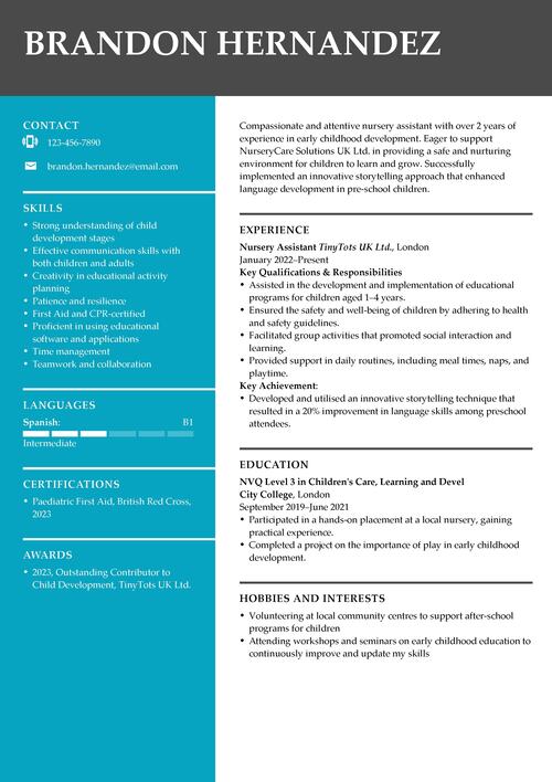 nursery assistant CV example