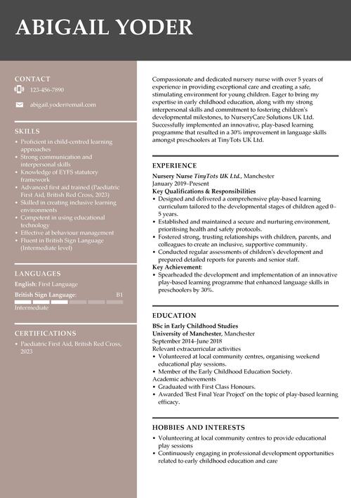 nursery nurse CV example