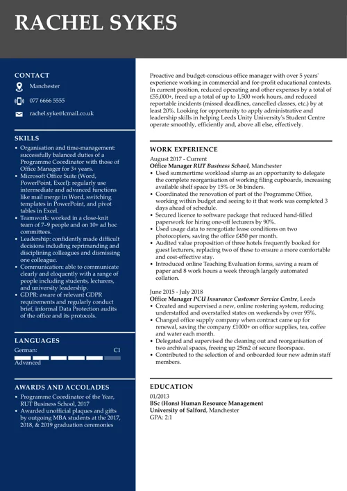 Sample office manager CV