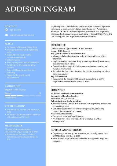 office assistant CV example