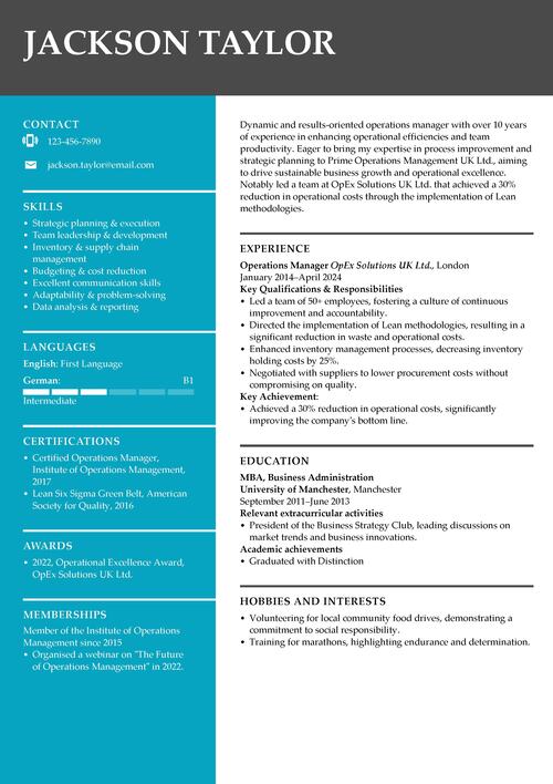 operations manager CV example