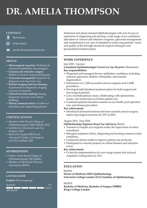 Ophthalmologist CV example
