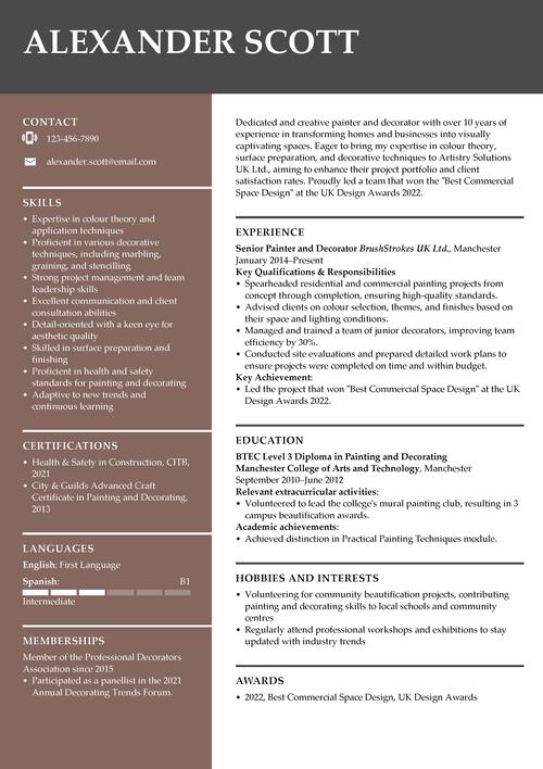 painter and decorator CV example