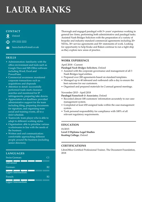 Paralegal CV example