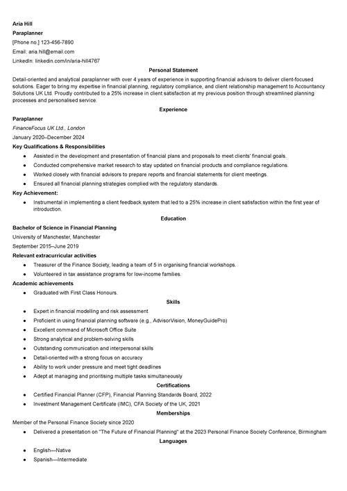 Paraplanner CV example