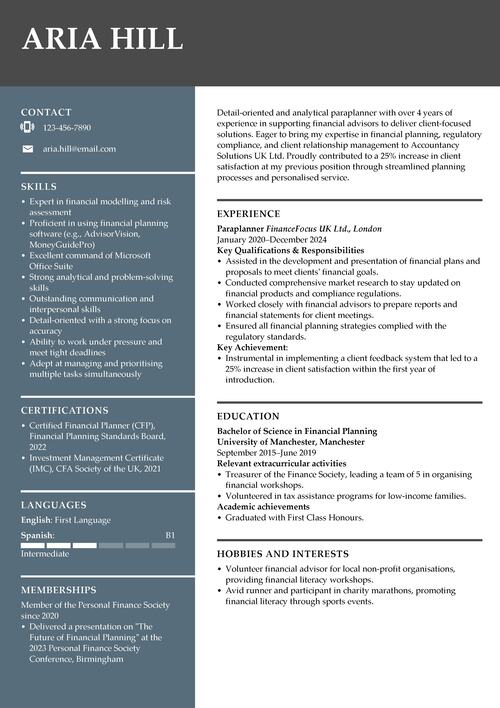 Paraplanner CV example