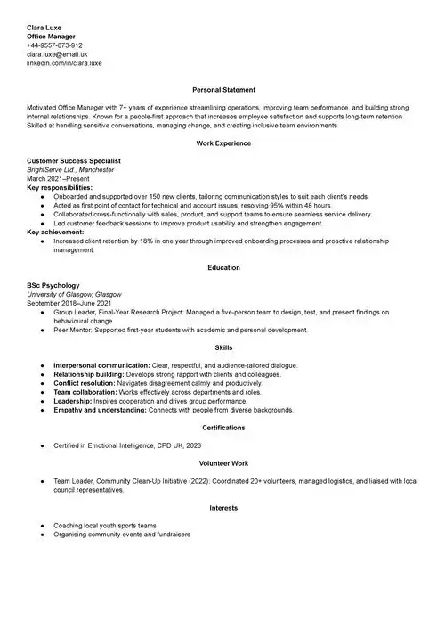 CV example with people skills