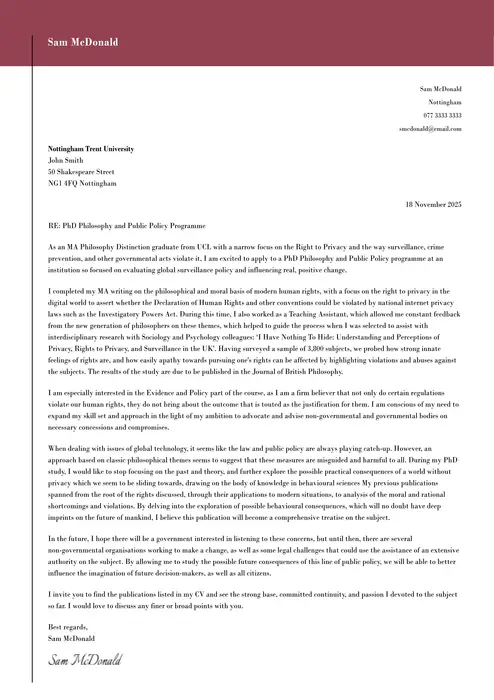 phd cover letter example