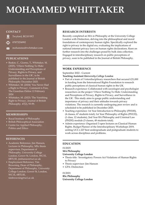 PhD application CV example