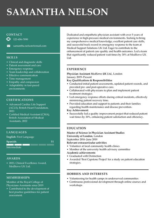 physician assistant CV example