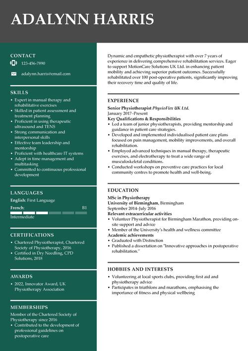 physiotherapist CV example