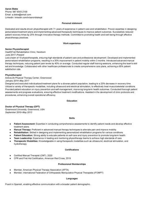 physiotherapist CV