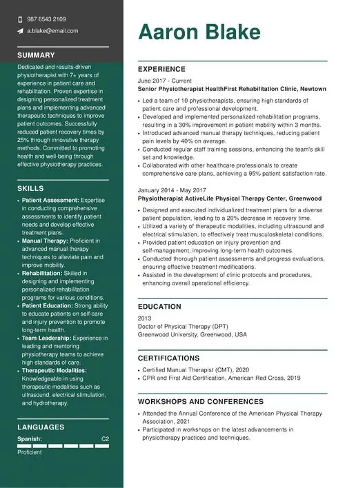 physiotherapist CV