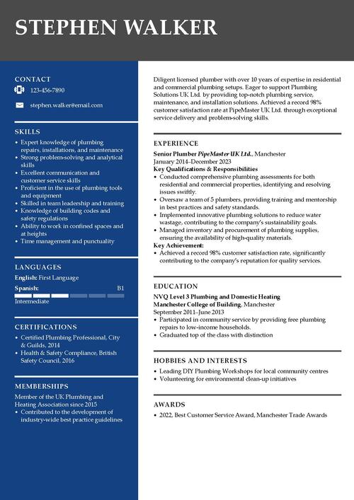 plumber CV example