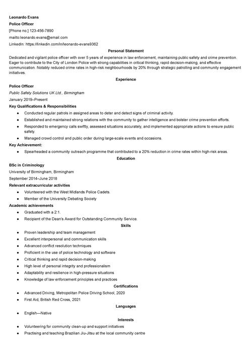 police officer CV example