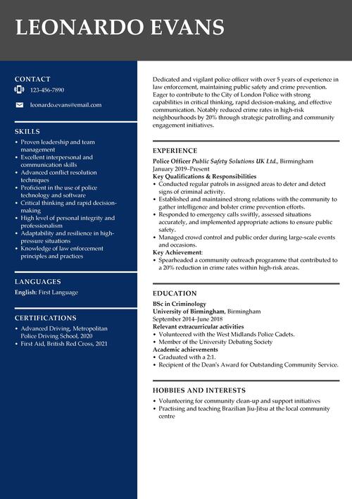 police officer CV example