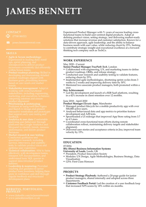 Mid-level Product manager CV example