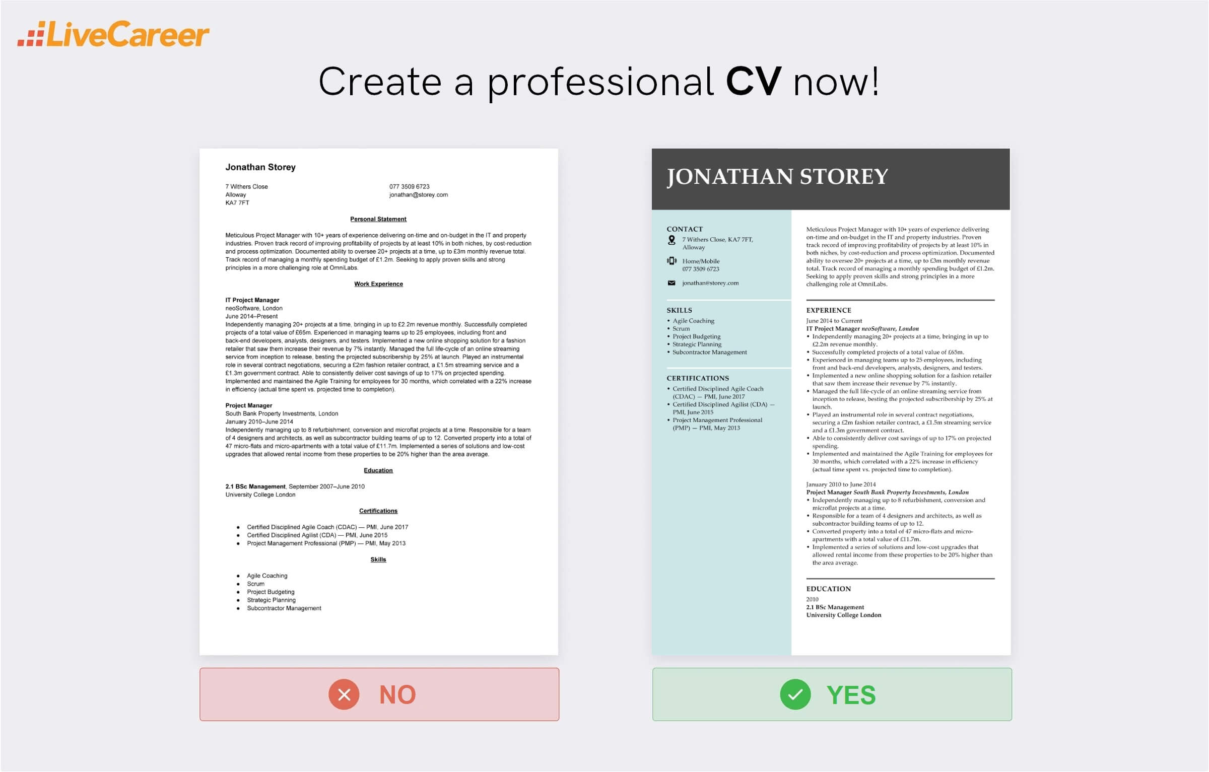 cv personal statement project manager