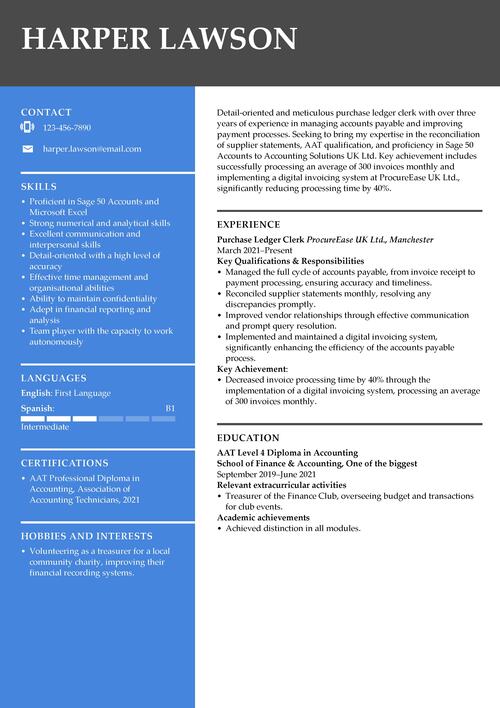 Purchase ledger clerk CV example