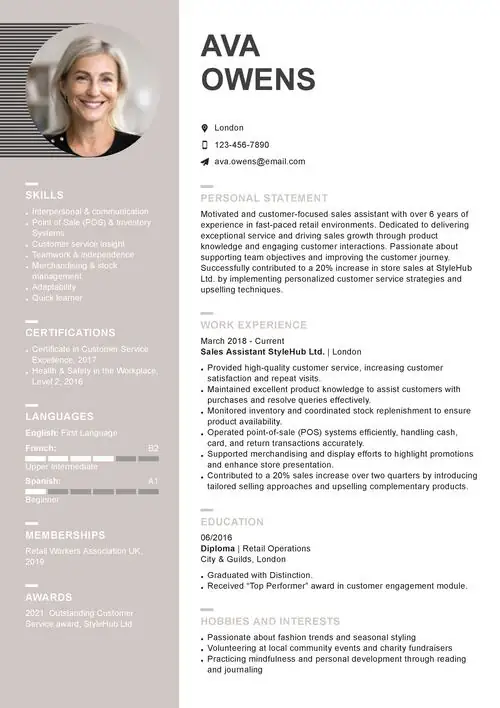 sales assistant CV example