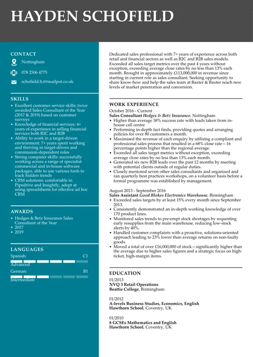Sales CV example