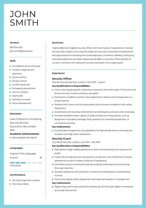 security officer CV example